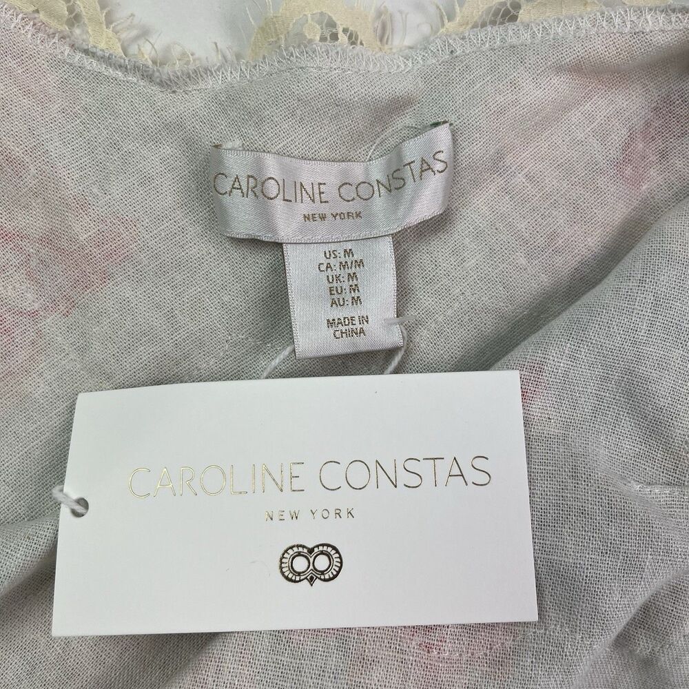 Caroline Constas Linen Blend Floral Maxi Slip Dress Size M Lace Trim Bias Resort - Picture 5 of 13